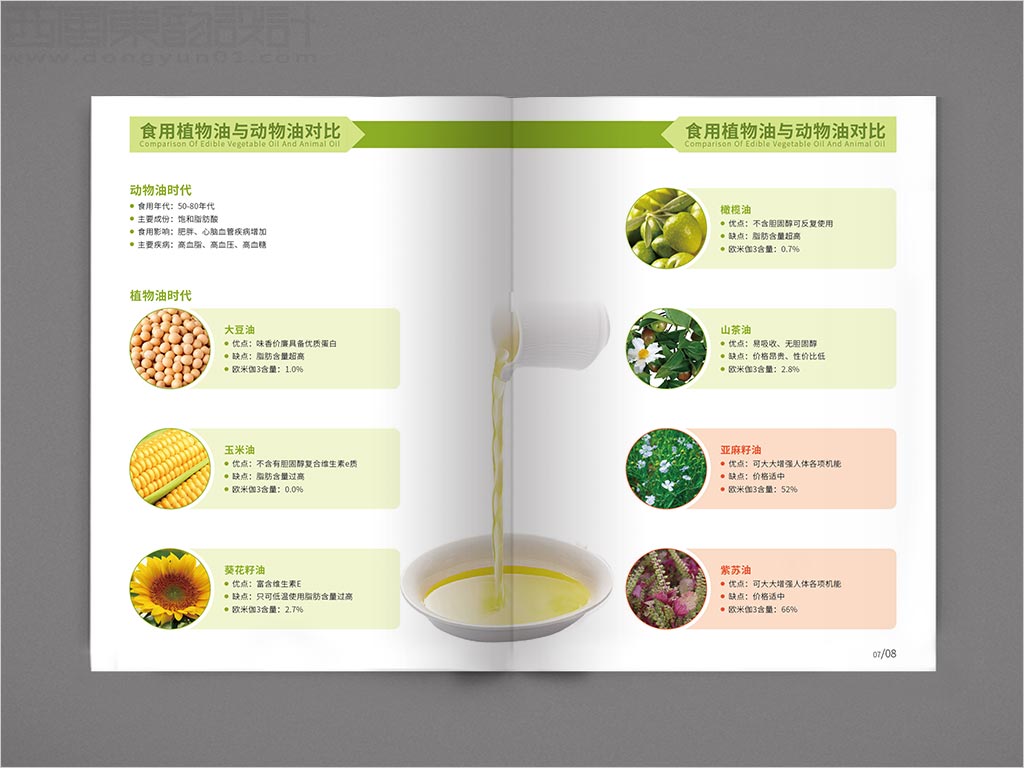 江苏昆山天使生物科技有限公司宣传画册设计之食用植物油与动物油对比内页设计