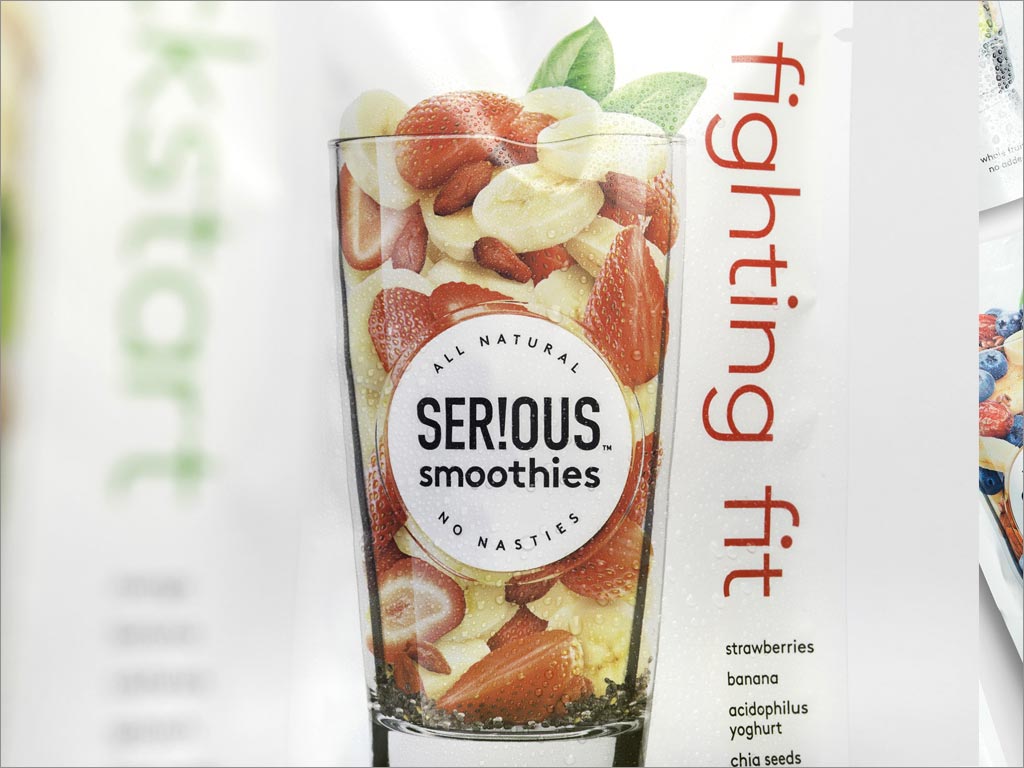 新西兰Serious Smoothies水果冰沙饮料包装设计之局部细节特写