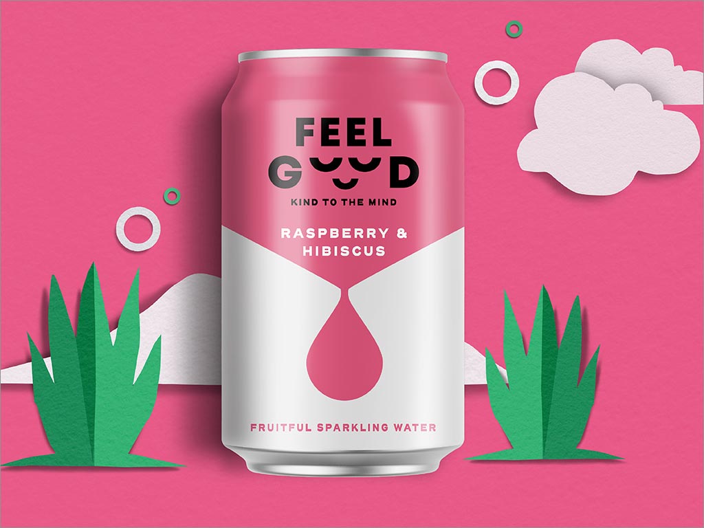 英国Feel Good树莓和芙蓉口味苏打水包装设计