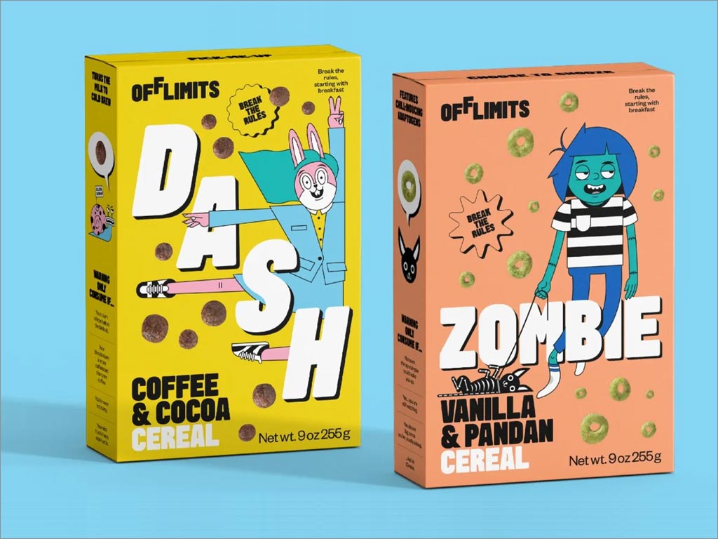 有趣的OffLimits谷物早餐食品包装设计