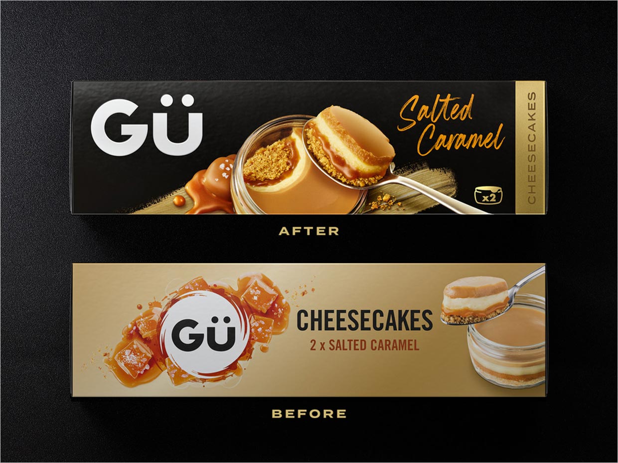 英国Gü甜品烘焙食品包装设计之新旧包装设计对比